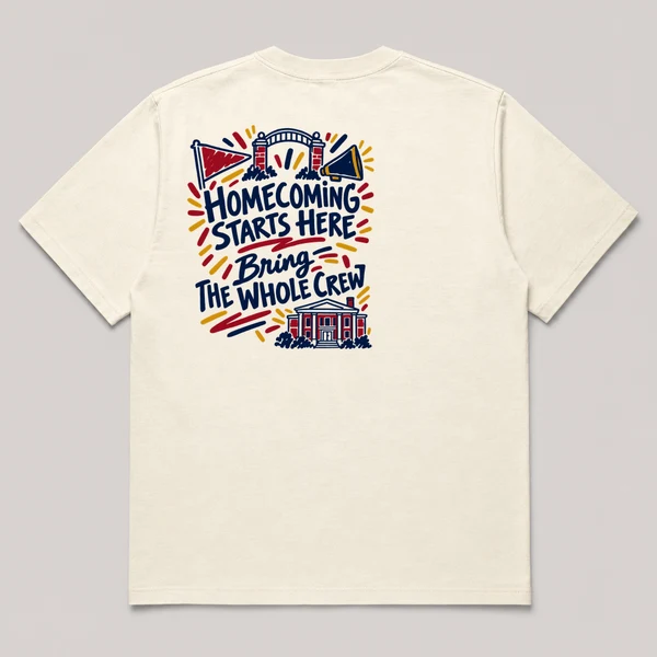 Homecoming pocket tee on a ivory Pocket Tee, back view