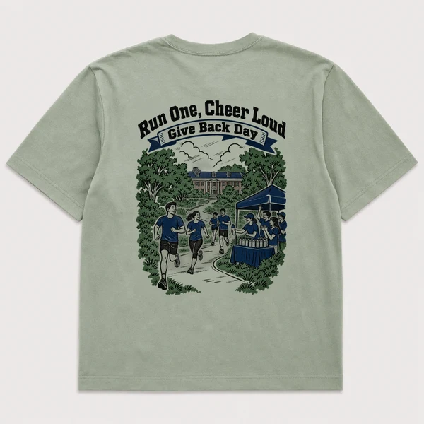 Give back day pocket tee on a celadon Pocket Tee, back view