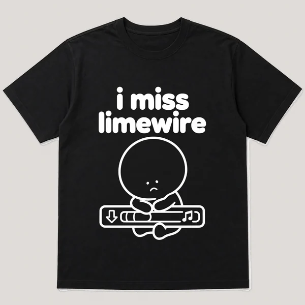 i miss limewire on a black tee, front view