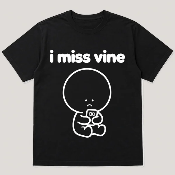 i miss vine on a black tee, front view