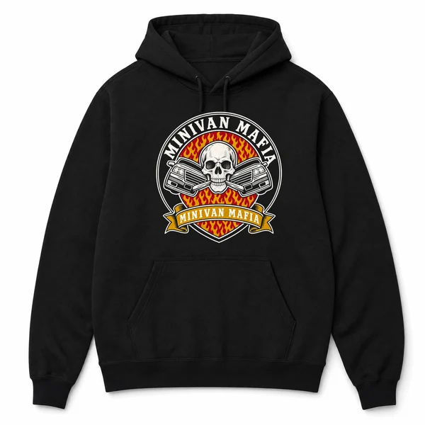 MINIVAN MAFIA on a black hoodie, front view