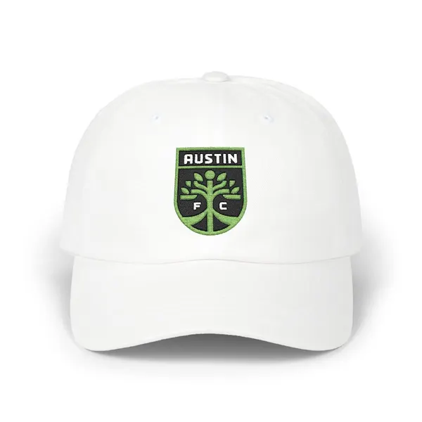 Abstract geometric shapes in black, kiwi green, and white on a cotton dad cap.