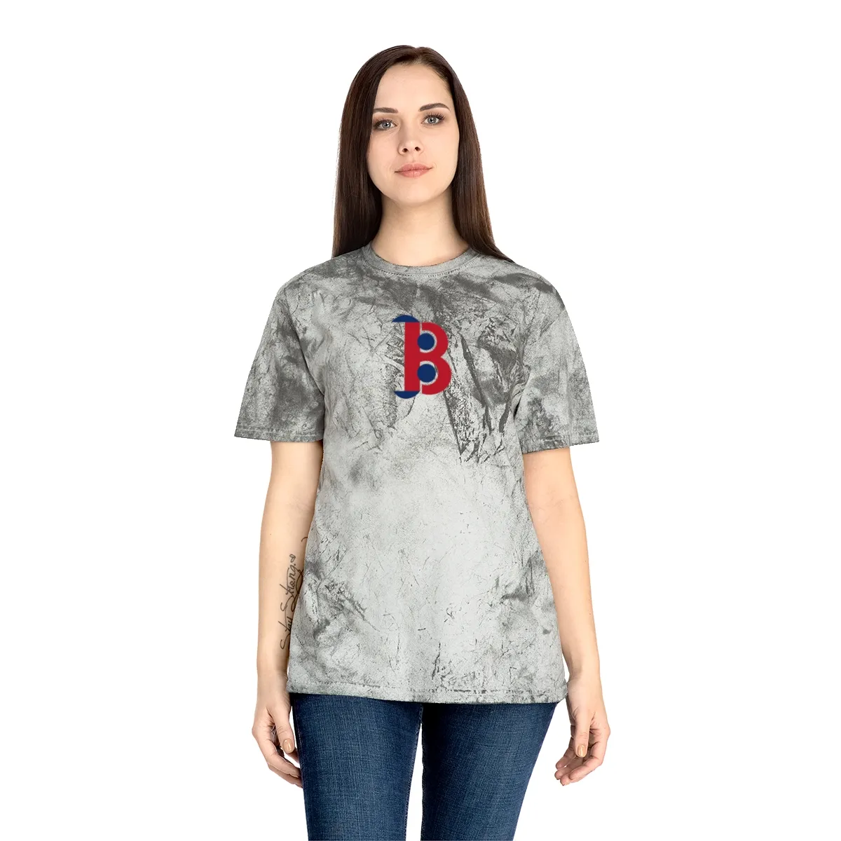 Boston baseball tie-dye tee, person view