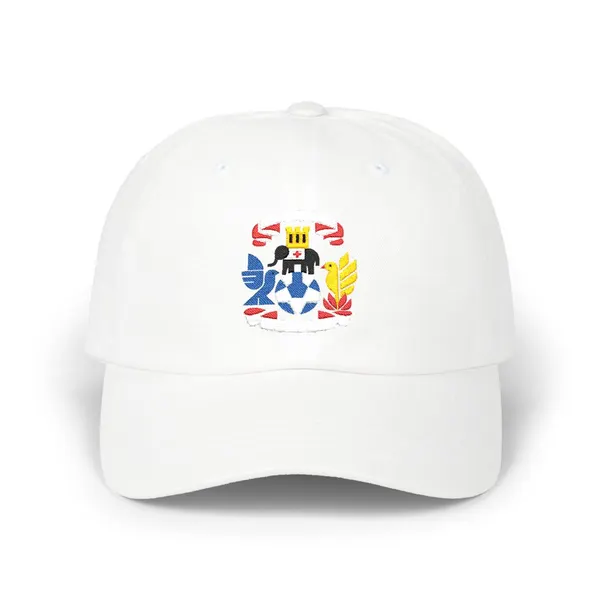 Abstract flat shapes in off-white, red, royal blue, gold, black, and deep blue.