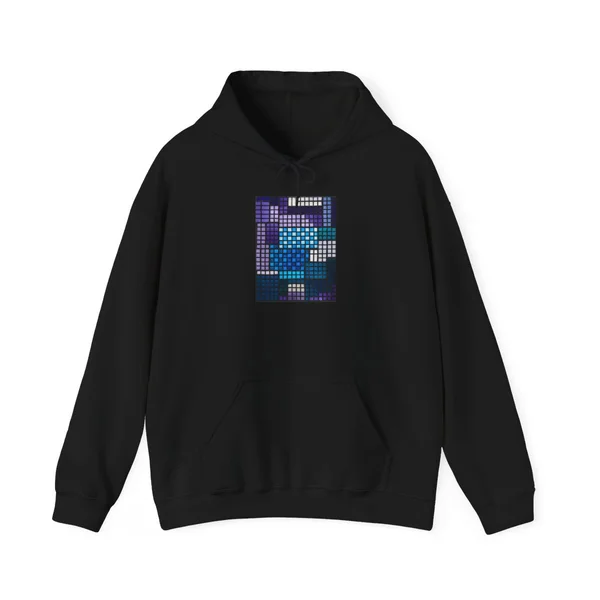 plate 002 on a black hoodie, front view