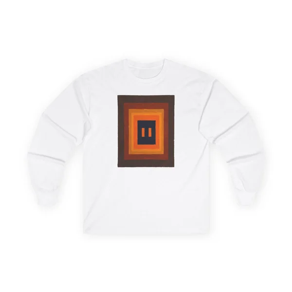 plate 006 on a white long sleeve tee, front view