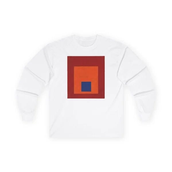 plate 011 on a white long sleeve tee, front view