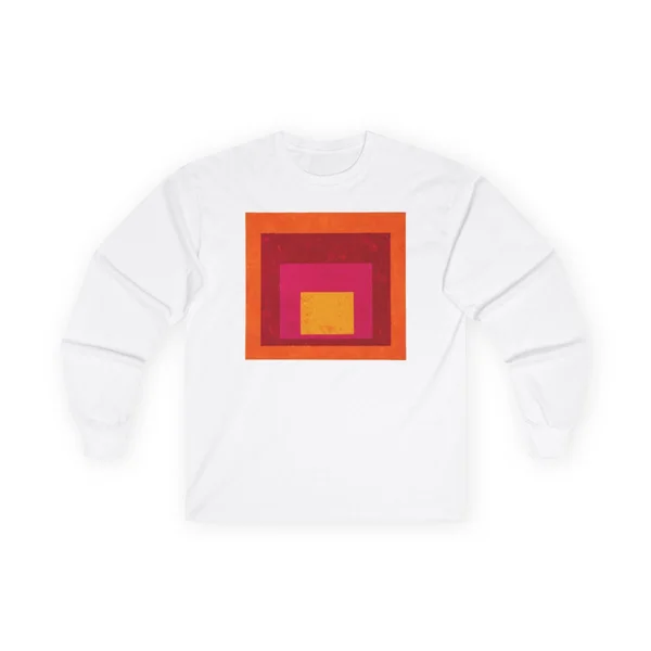 plate 012 on a white long sleeve tee, front view