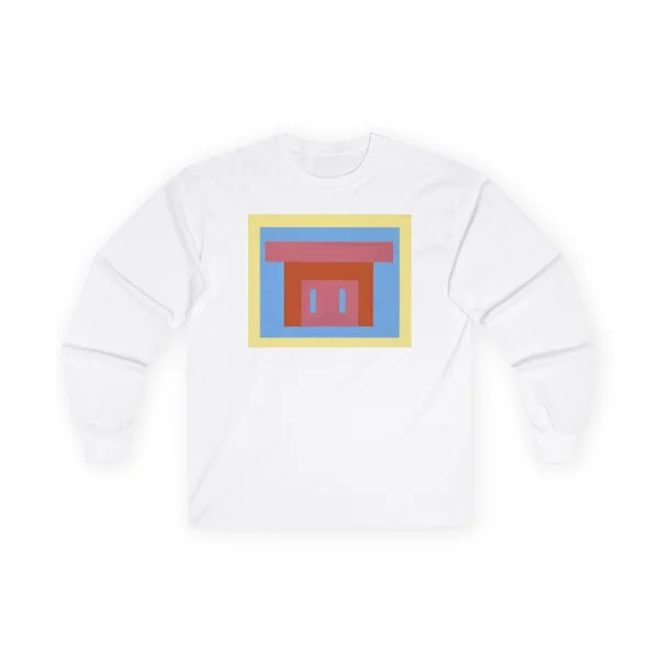 plate 013 on a white long sleeve tee, front view