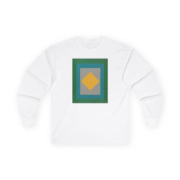 plate 015 on a white long sleeve tee, front view