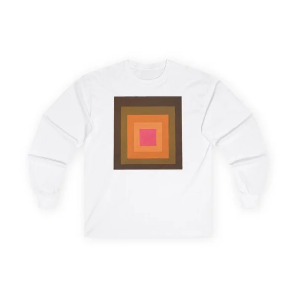plate 018 on a white long sleeve tee, front view