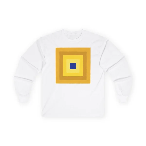 plate 019 on a white long sleeve tee, front view