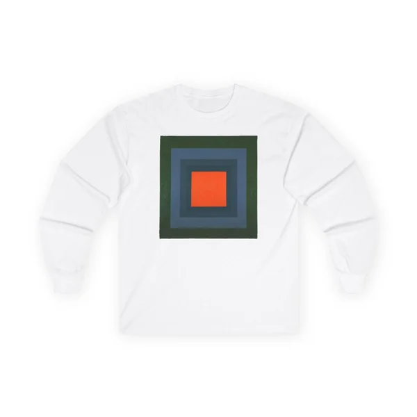 plate 020 on a white long sleeve tee, front view