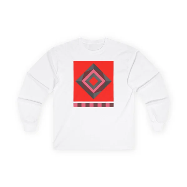 plate 034 on a white long sleeve tee, front view