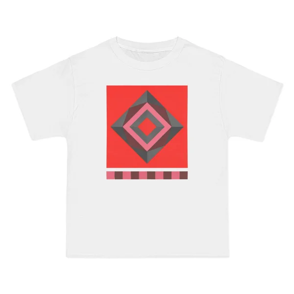 only color plate 034: Nested diamond shapes in pink, red, and grey on red field