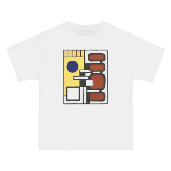 only color plate 047: Navy and rust circles with white rectangles on yellow field