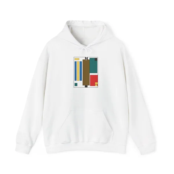 plate 048 on a white hoodie, front view