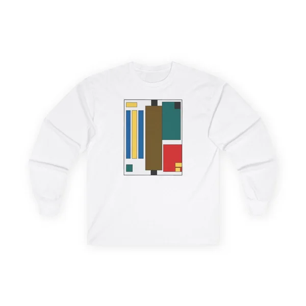plate 048 on a white long sleeve tee, front view