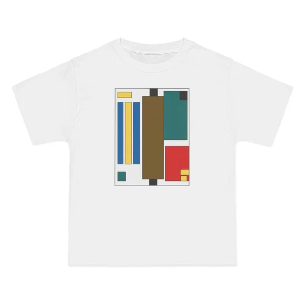 only color plate 048: Vertical stripes in blue, gold, grey, teal, and red blocks