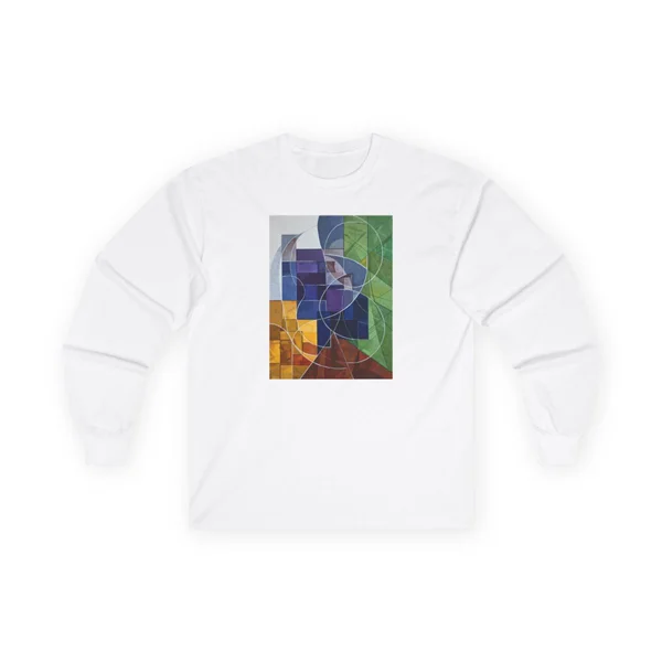 plate 051 on a white long sleeve tee, front view