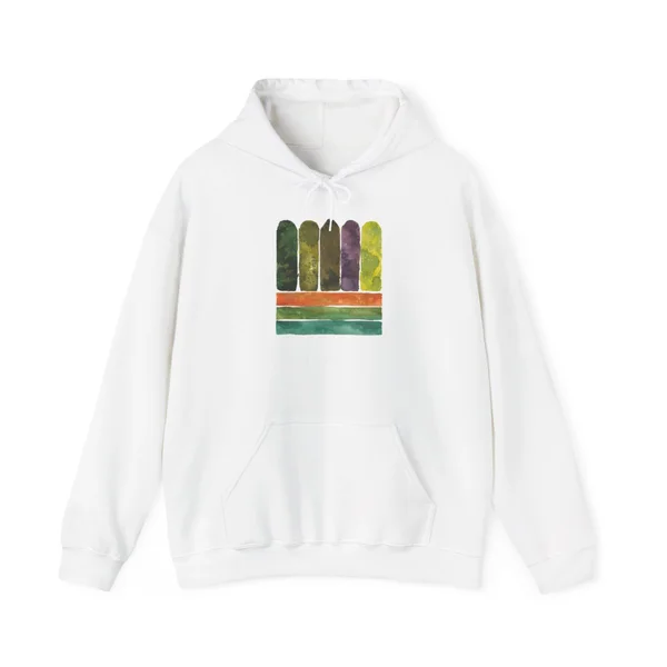 plate 063 on a white hoodie, front view