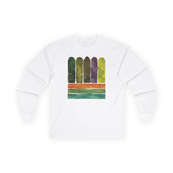 plate 063 on a white long sleeve tee, front view