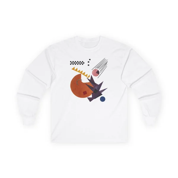 plate 073 on a white long sleeve tee, front view