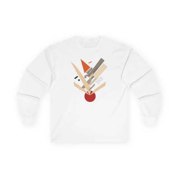 plate 076 on a white long sleeve tee, front view
