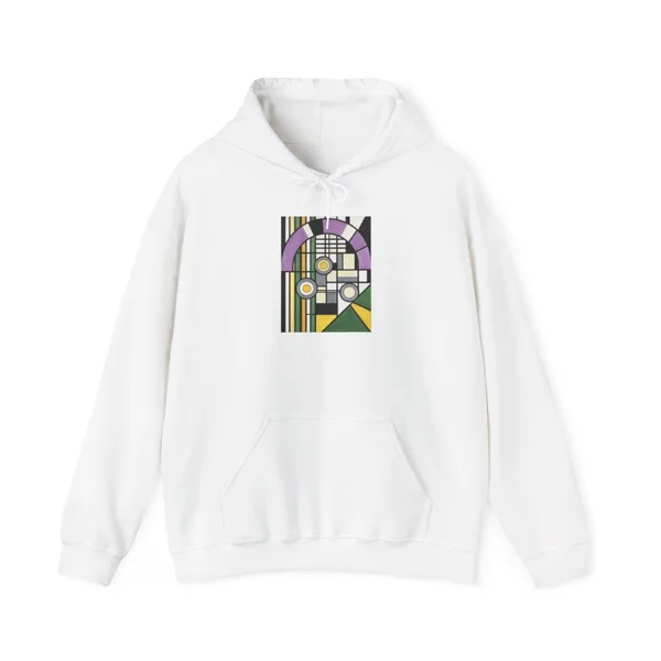 plate 078 on a white hoodie, front view