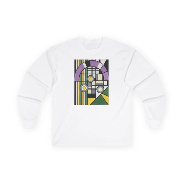plate 078 on a white long sleeve tee, front view