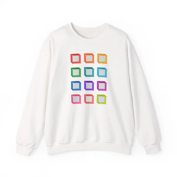 plate 089 on a white crewneck, front view