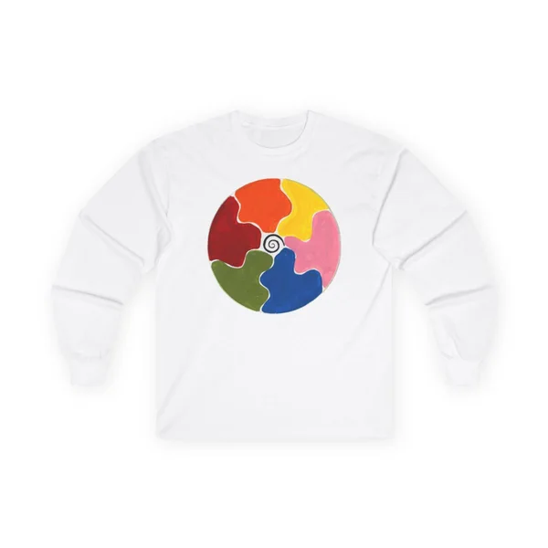 plate 091 on a white long sleeve tee, front view