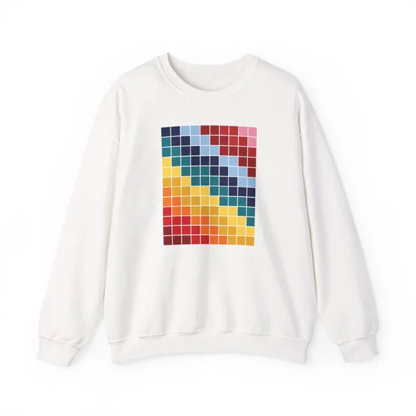 plate 114 on a white crewneck, front view