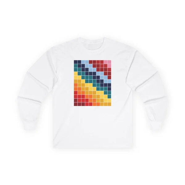 plate 114 on a white long sleeve tee, front view