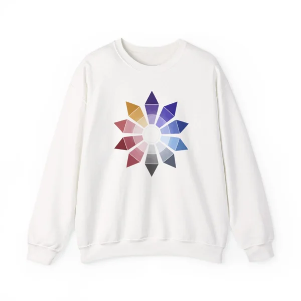 plate 116 on a white crewneck, front view
