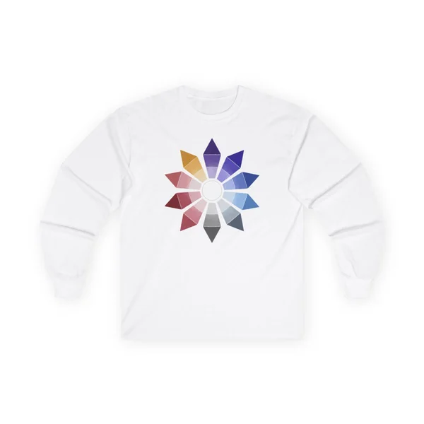 plate 116 on a white long sleeve tee, front view