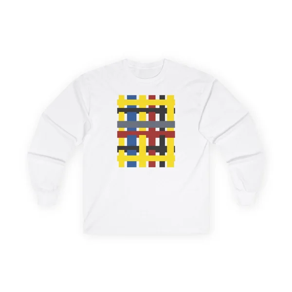 plate 136 on a white long sleeve tee, front view