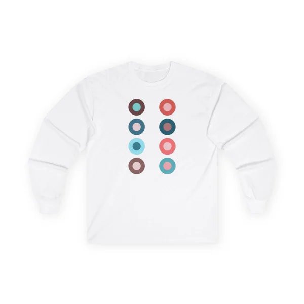 plate 138 on a white long sleeve tee, front view