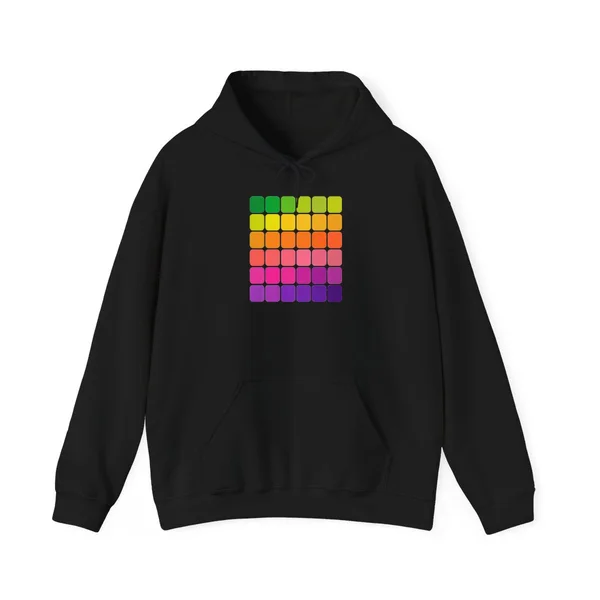 plate 145 on a black hoodie, front view