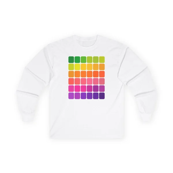 plate 145 on a white long sleeve tee, front view