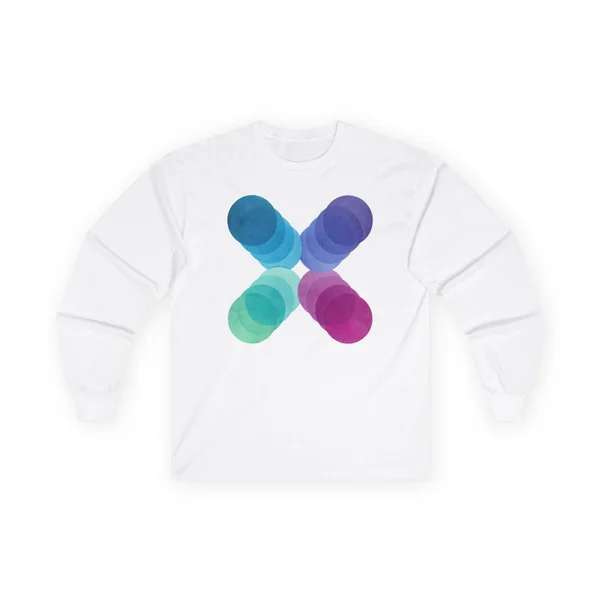 plate 147 on a white long sleeve tee, front view