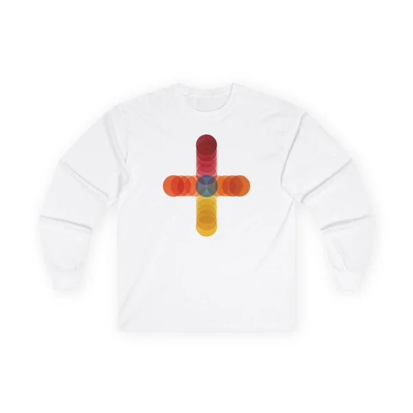 plate 166 on a white long sleeve tee, front view