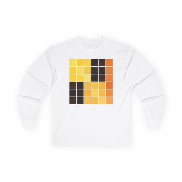 plate 214 on a white long sleeve tee, front view