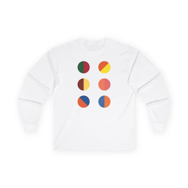 plate 225 on a white long sleeve tee, front view