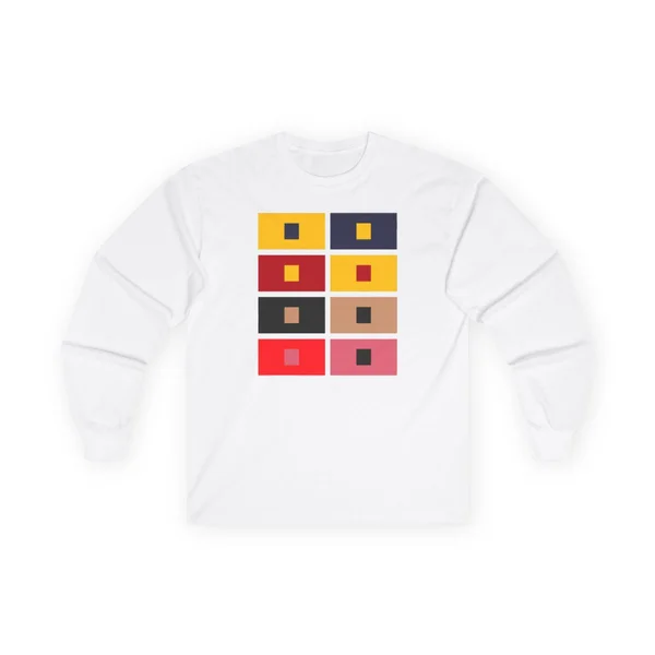 plate 259 on a white long sleeve tee, front view