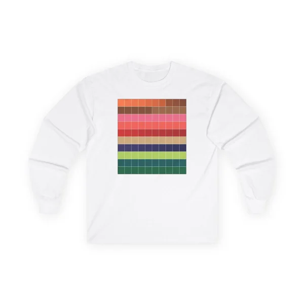 plate 275 on a white long sleeve tee, front view