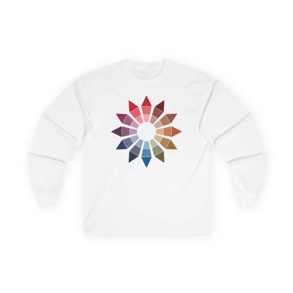 plate 287 on a white long sleeve tee, front view