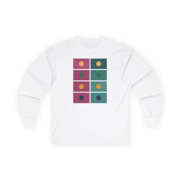 plate 289 on a white long sleeve tee, front view