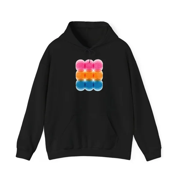 plate 369 on a black hoodie, front view