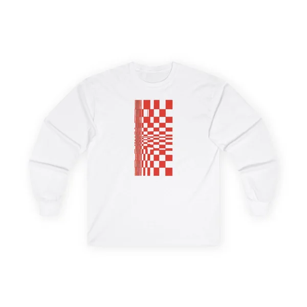 plate 373 on a white long sleeve tee, front view